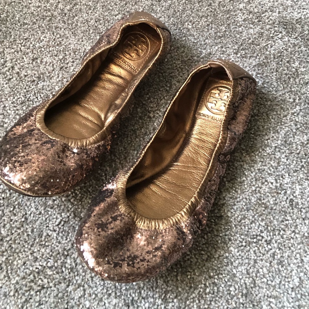Tory Burch Glitter Sequin Eddie Ballet Flats in Copper Size 6.5 US Women’s Shoe